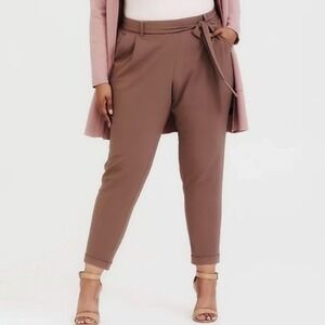 Torrid NWT Crepe Tie Front Tapered Pant Brown Pleated Cuffed Ankle Length Sz 2X